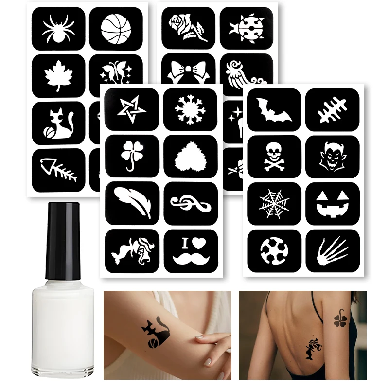Reusable Temporary Tattoo Set with Body Glue, Multipurpose Stencil Kit for Glitter, Body Adhesive for Eyes, Face, Skin, Carnival 3
