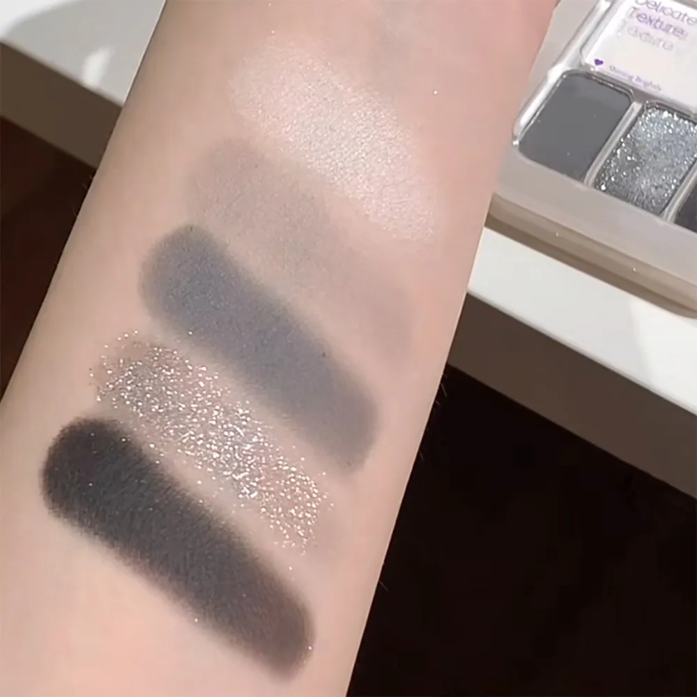 5-Color Punk Smokey Eye Makeup Eyeshadow Palette Silvery White Cement Gray Dark Black Matte & Shimmer Lasting Party Makeup 5