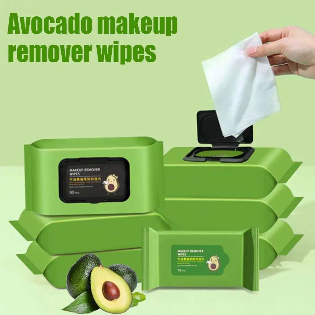 12-80Pcs Avocado makeup remover wipes Mild non-irritating makeup remover disposable wet wipes Makeup Remover Tools 4