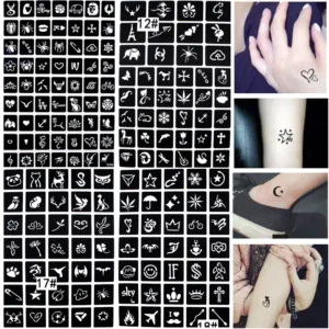 175pcs Small Airbrush Tattoo Stencils For Women Kids Drawing Template Henna Tattoo Stencil For Paiting Glitter Tattoos 4 Sheet 1