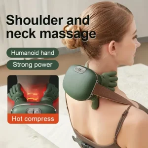 Wireless Bionic Heated Electric Neck and Shoulder Massager with Finger Massager, Portable Shiatsu 4D Kneading Deep Tissue Body Massager with Simulated Human Hand Design for Pain Relief and Muscle Relax 1