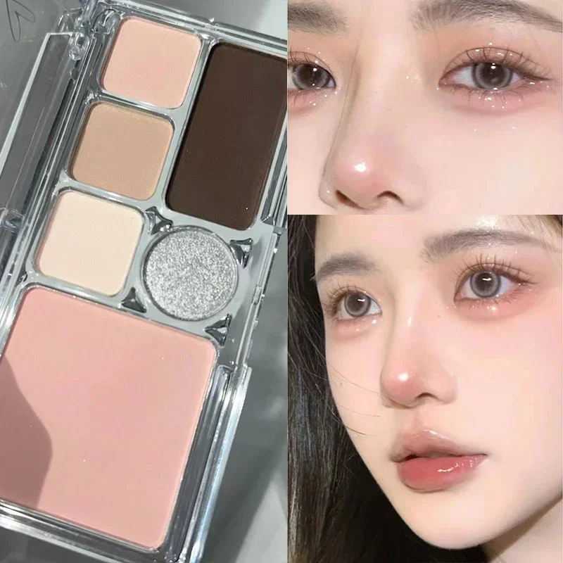 6 Colors Eye Shadow Palette Punk Smoky Black Glitter Pearly Eyeshadow Palette Korean Shiny Blue Eyeshadow Contour Blush Makeup 6