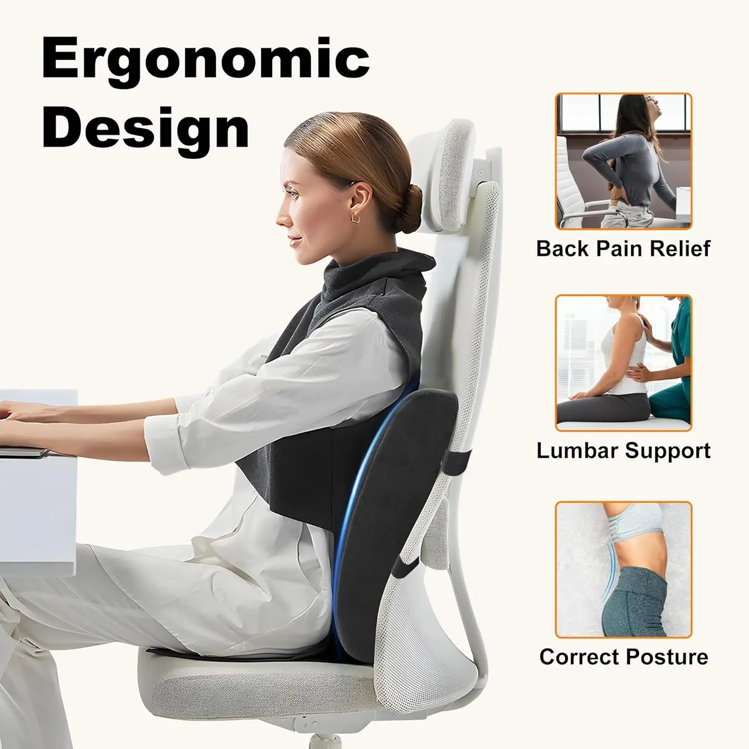 Heated Lumbar Support Pillow for Office Chair with Vibration Massage, Ergonomic Back Cushion for Desk Chair, Gift for Mom Dad 3