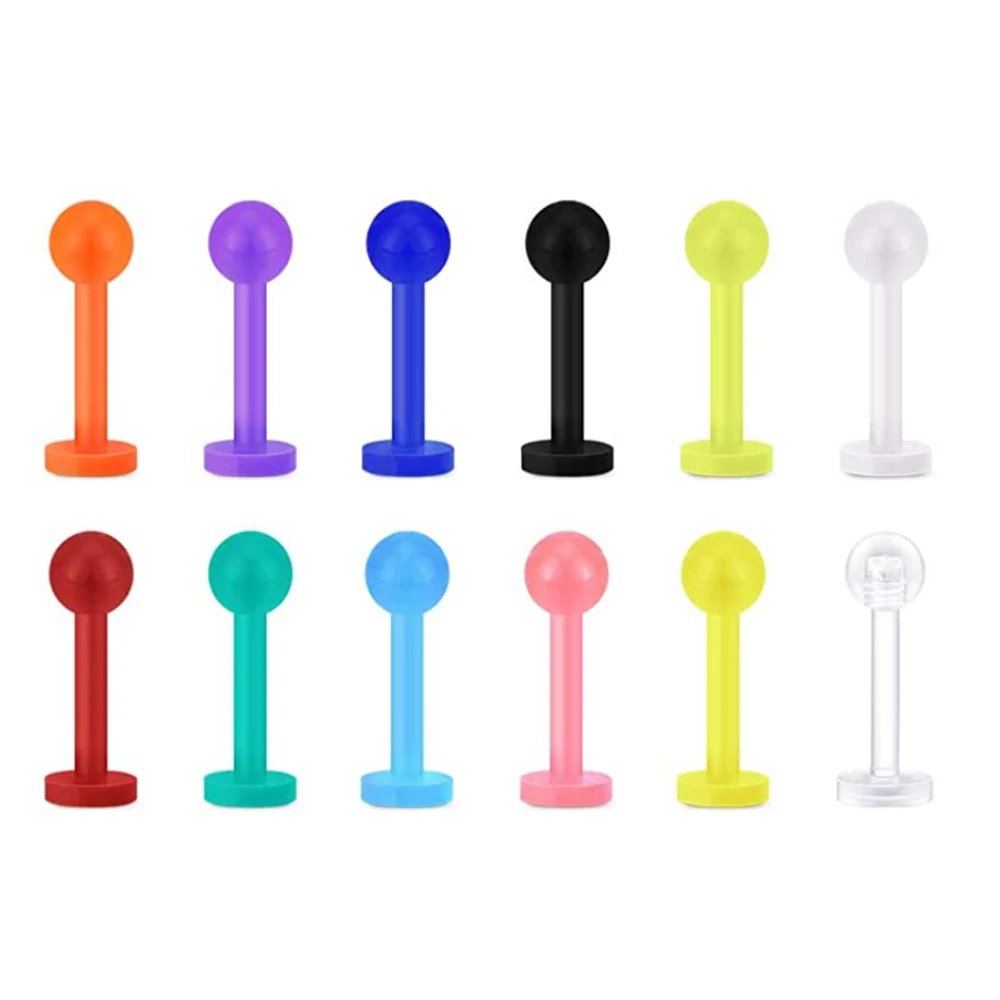 16G Flexible Colorful Curved Barbell Piercing Retainer Plastic Lip Rings Labret Stud Clear Clicker Horseshoe Barbell Tragus Dait 5