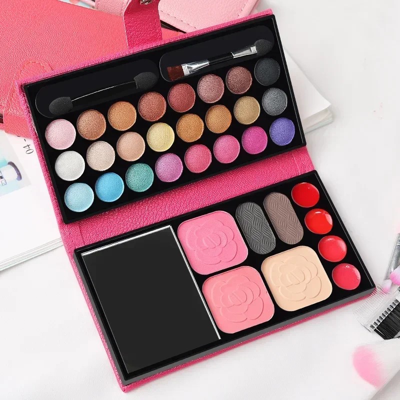 33 Colors Eye Shadow Powder Blush Lipstick Lasting Cosmetics Makeup Set with Mirror For Beginner Kids Travel Portable Palette 4