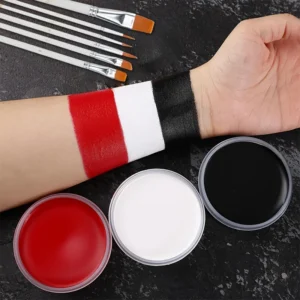 White Black Red Face Body Paint Adult Oil Body Paint Set FX Clown Vampire Skeleton Role Play Halloween Makeup with 6 Brushes 1
