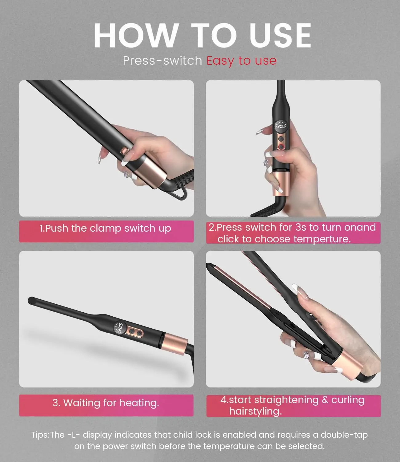 Mini Flat Iron Hair Straightener 1/3 Inch Pencil Flat Iron for Women Portable Travel Straightener and Curler 2 in 1 6