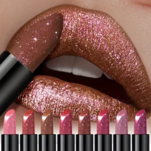 Metallic Shimmer Lipstick, Pearly Glitter Shine, Creamy Texture, High Color Payoff, Smooth Apply, Party Makeup 1