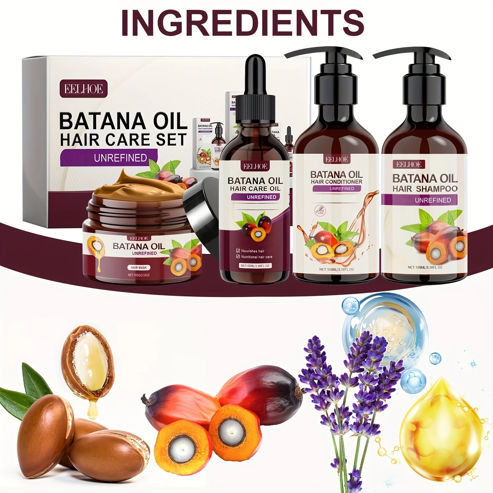 Batana Oil Hair Care Set - Shampoo, Conditioner, Hair Mask and Scalp Oil for All Hair Types 2