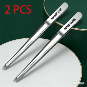 2pcs Stainless Steel Adjustable Single-Eye Eyebrow & Eyelash Tweezers Hygienic False Eyebrow Applicator/Remover Beard Trimmer 1