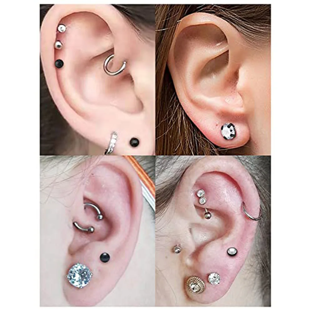 1-16pcs 16G Stainless Steel Lip Rings Studs Medusa Labret Monroe Tragus Helix Cartilage Forward Earrings Piercing Jewelry Black 3
