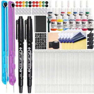 DIY 3D Hand Poke and Stick Tattoo Kit Handpoke Pen Kit Handpoke Tattoo Set with Tattoo Needle Inks for Tattoo Beginner Practice 1