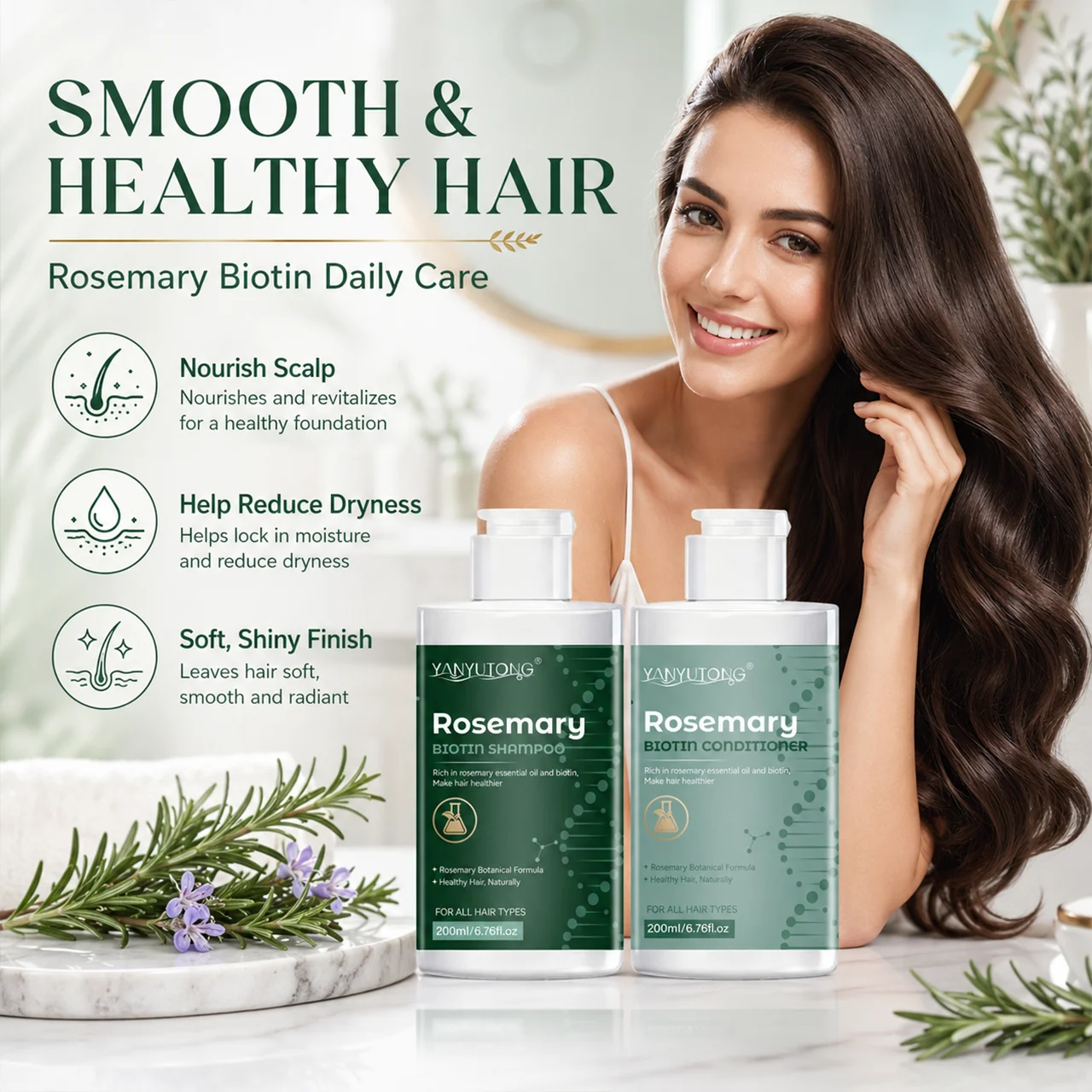 Rosemary shampoo and conditioner set – gentle cleansing, deep moisturizing, and softening effects. 2