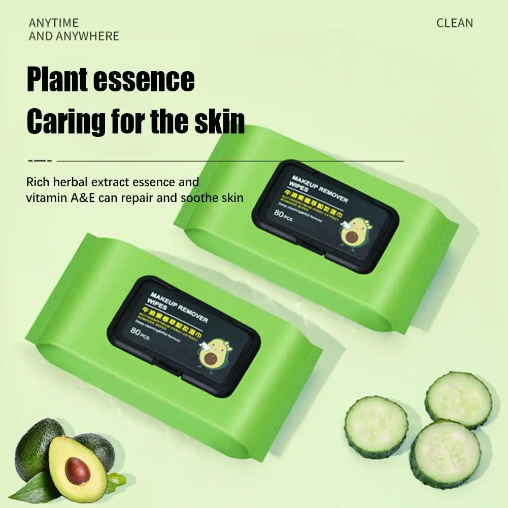 12-80Pcs Avocado makeup remover wipes Mild non-irritating makeup remover disposable wet wipes Makeup Remover Tools 5