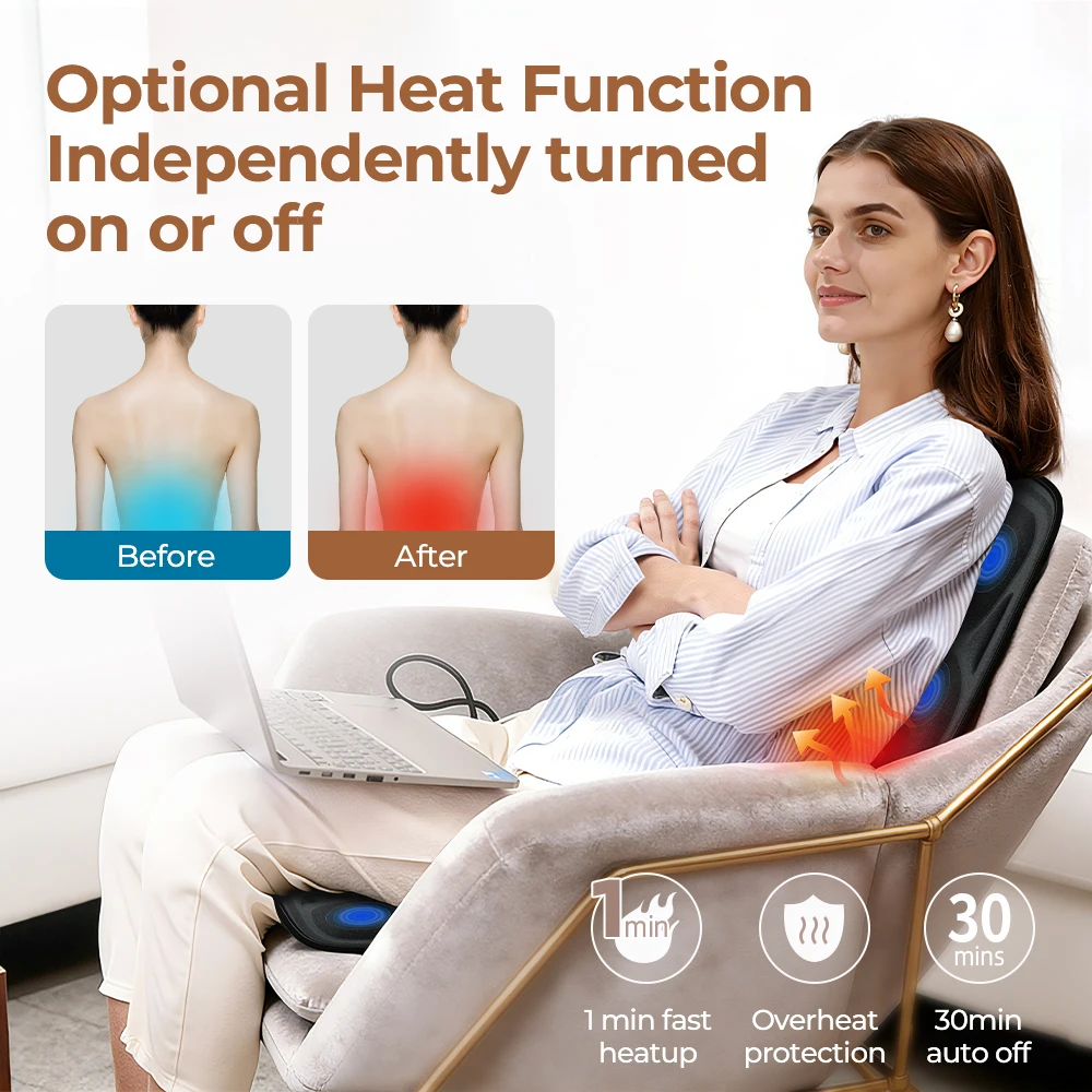 Back Massager with Heat, Massage Chair Pad for Shoulder and Back, Deep Tissue Vibration Seat Cushion for Body Relief, Best Gifts 3