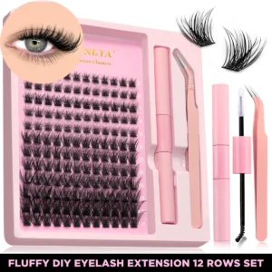 GROINNEYA Lash Clusters Kit With Waterproof Strong Hold DIY Lash Extension Kit Lash Bond And Seal And Eyelash Tweezers Makeup 1