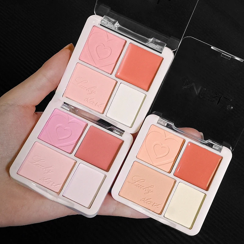 4 Color Pink Peach Blush Powder Cream Palette Highlighter Matte Expanding Color Brightening Face Blusher Rouge Makeup Cheek Tint 5