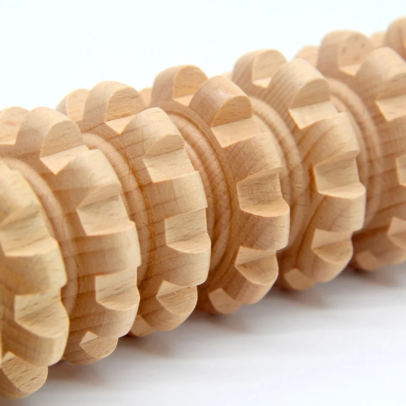 Wooden Roller Massage Stick Handheld Gear Tool 12 Wheel Rolling Tool Bendable Roller Trigger Point Made Of Pure Natural Wood 4