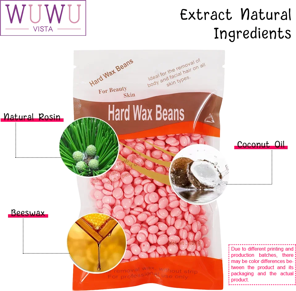 WUWUVISTA 100g/3.52oz Hot Wax Hair Removal Depilatory Waxing Wax Beans for Wax Heater Painless for all Hairs Removal Beans 5