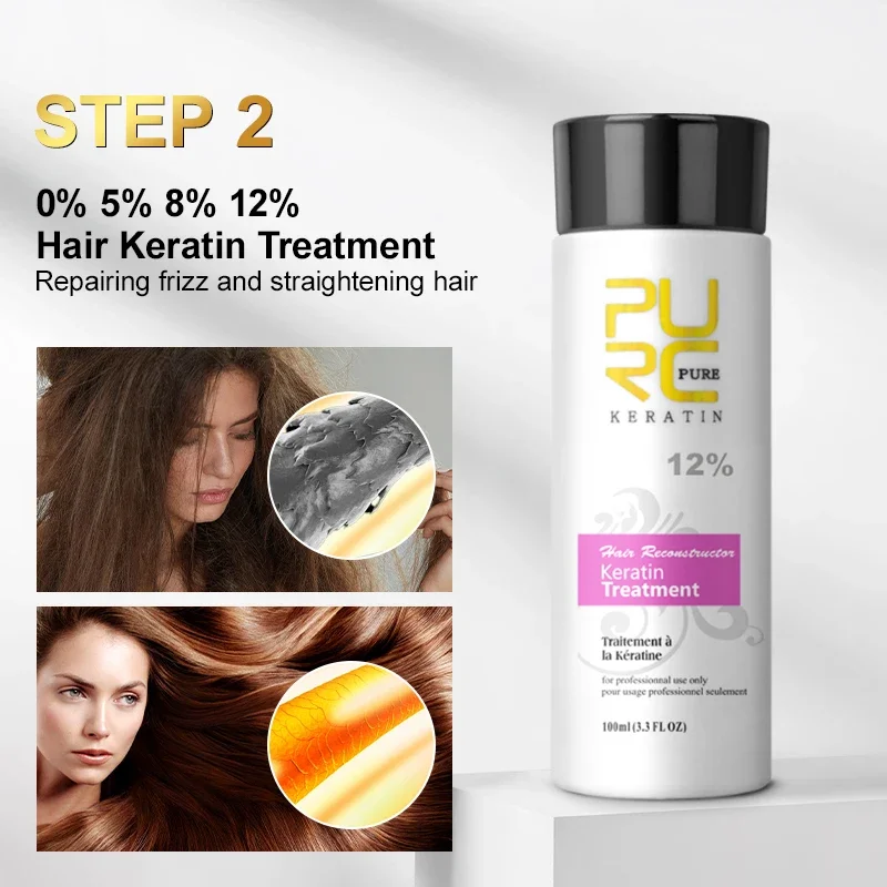PURC Keratin Treatment Shampoo Conditioner Hair Straightening Products Smoothing Repairing Hair Mask Curly Hair Straighten Care 5