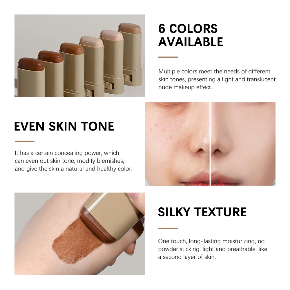 Skin Tint Foundation Stick Eraser Concealer Foundation Stick Serum Boosted Smooth Plumper Hight Coverage Travel Bronze Foundatio 4