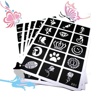133pcs Airbrush Glitter Tattoo Stencil Women Kids Drawing Template,Small Flower Butterfly Henna Tattoo Stencil 1