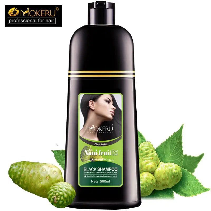 Mokeru Organic Natural Fast Hair Dye Only 5 Minutes Noni Plant Essence Black Hair Color Dye Shampoo For Cover Gray White Hair 4