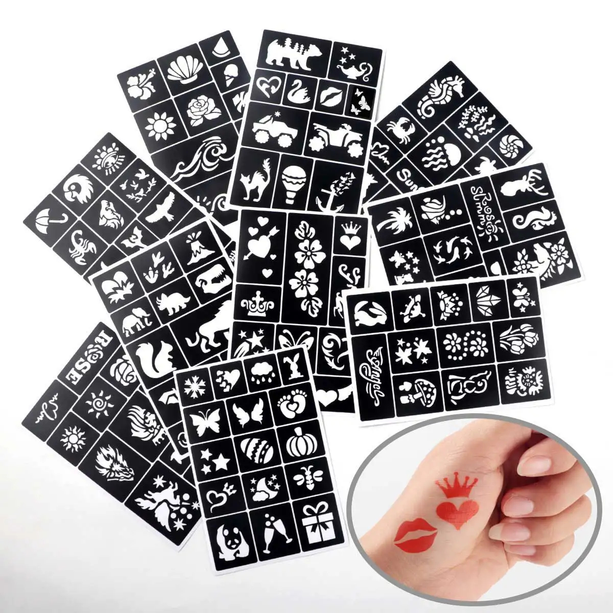 Temporary Tattoo Stencil Templates Set Reusable DIY Painting for Face and Body Art, Christmas Eve Gifts Party Favor Supplies 6
