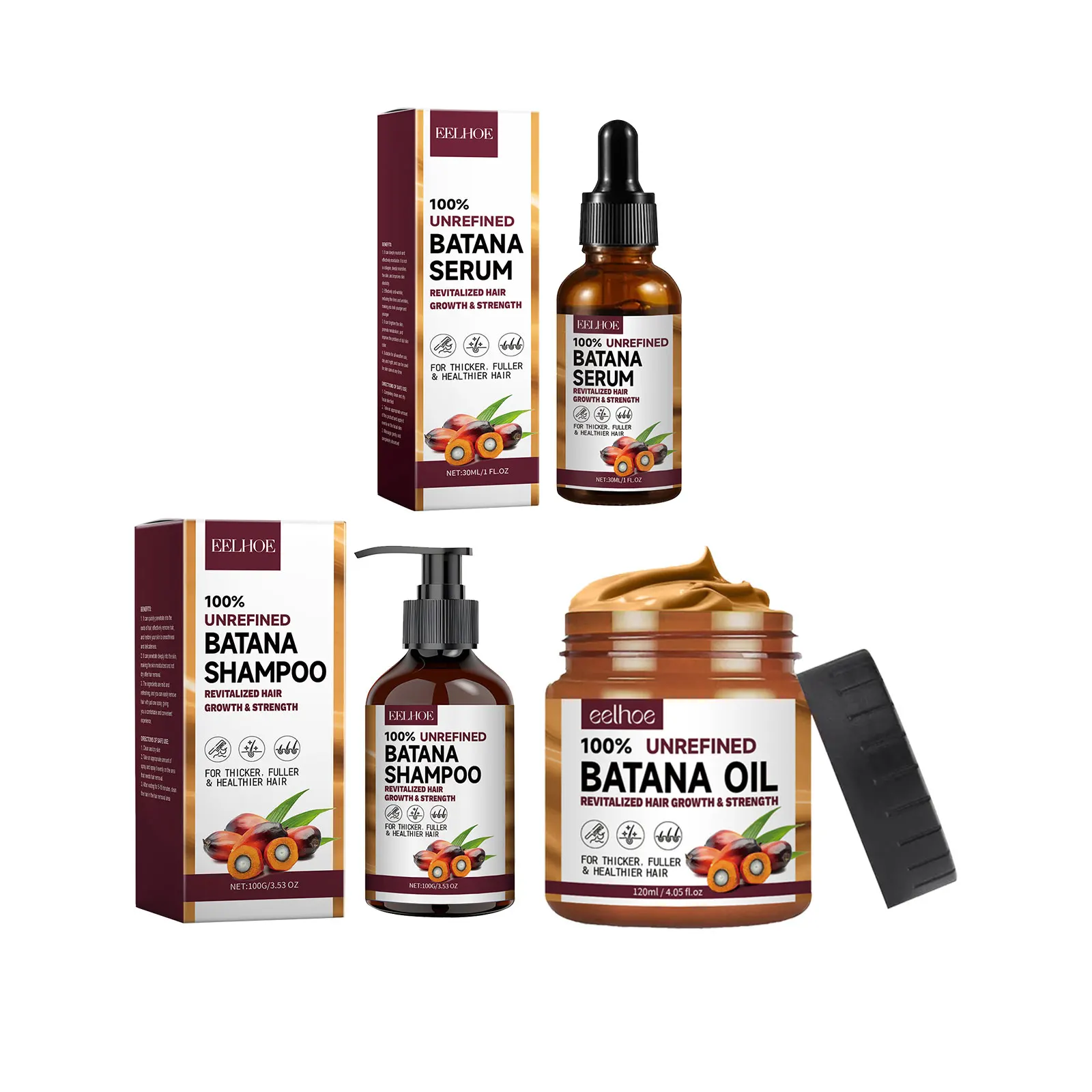 EELHOE Natural Batana Oil Deep Moisturizing Smooth Thick Hair Growth Shampoo and Conditioner for Damaged Hair Keratin Treatment 2