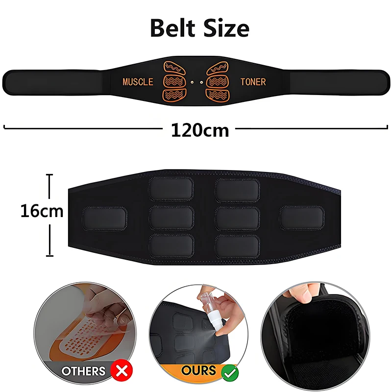 Abdominal Muscle Toner EMS Muscle Stimulator Electric Toning Belt Waist Trainer USB Recharge Body Weight Loss Fitness Massager 2