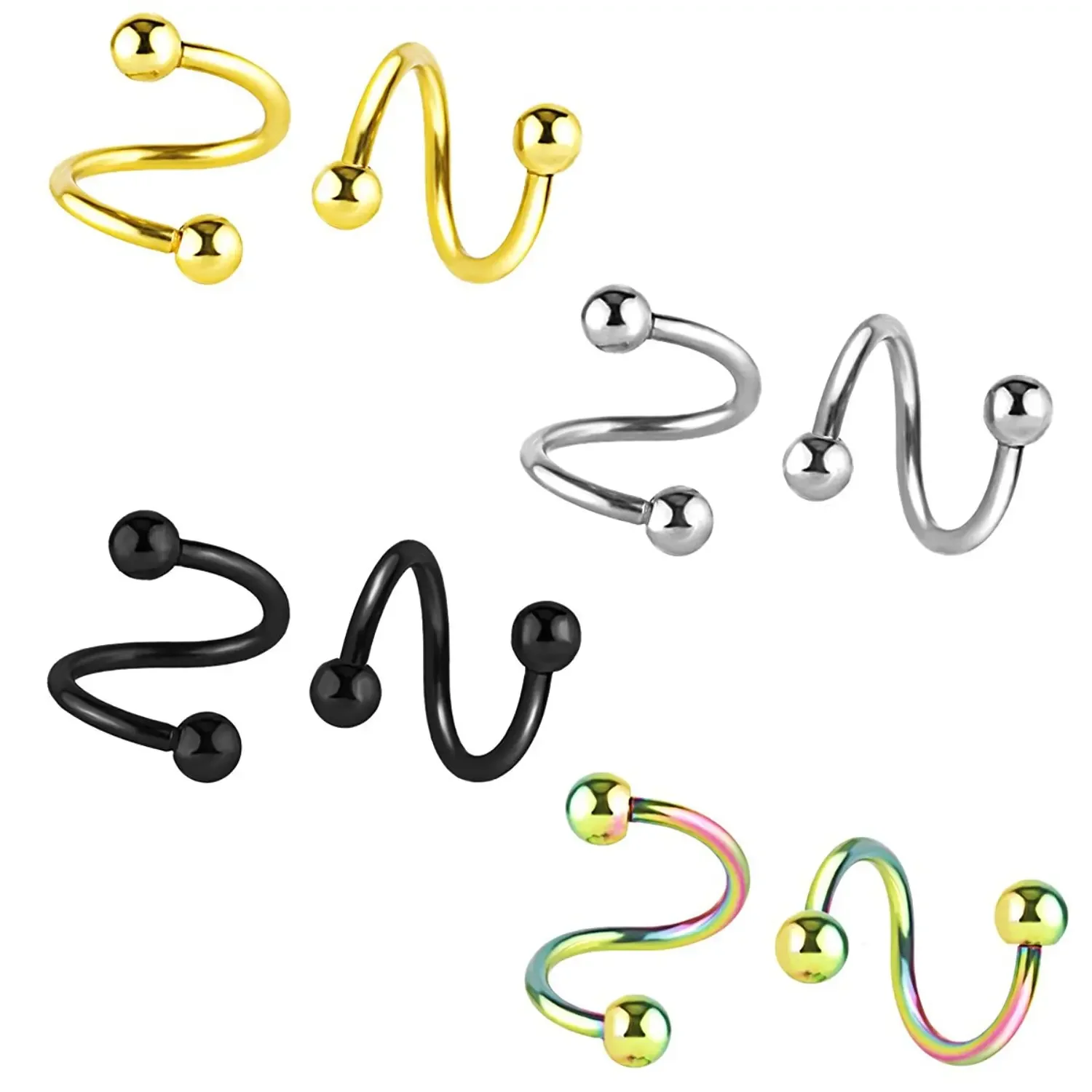 2pc/set Surgical Steel Spiral Twisted Lip Ring Nose Rings 16 Gauge Ear Cartilage Helix Piercing Body Accessories Jewelry Gift 4