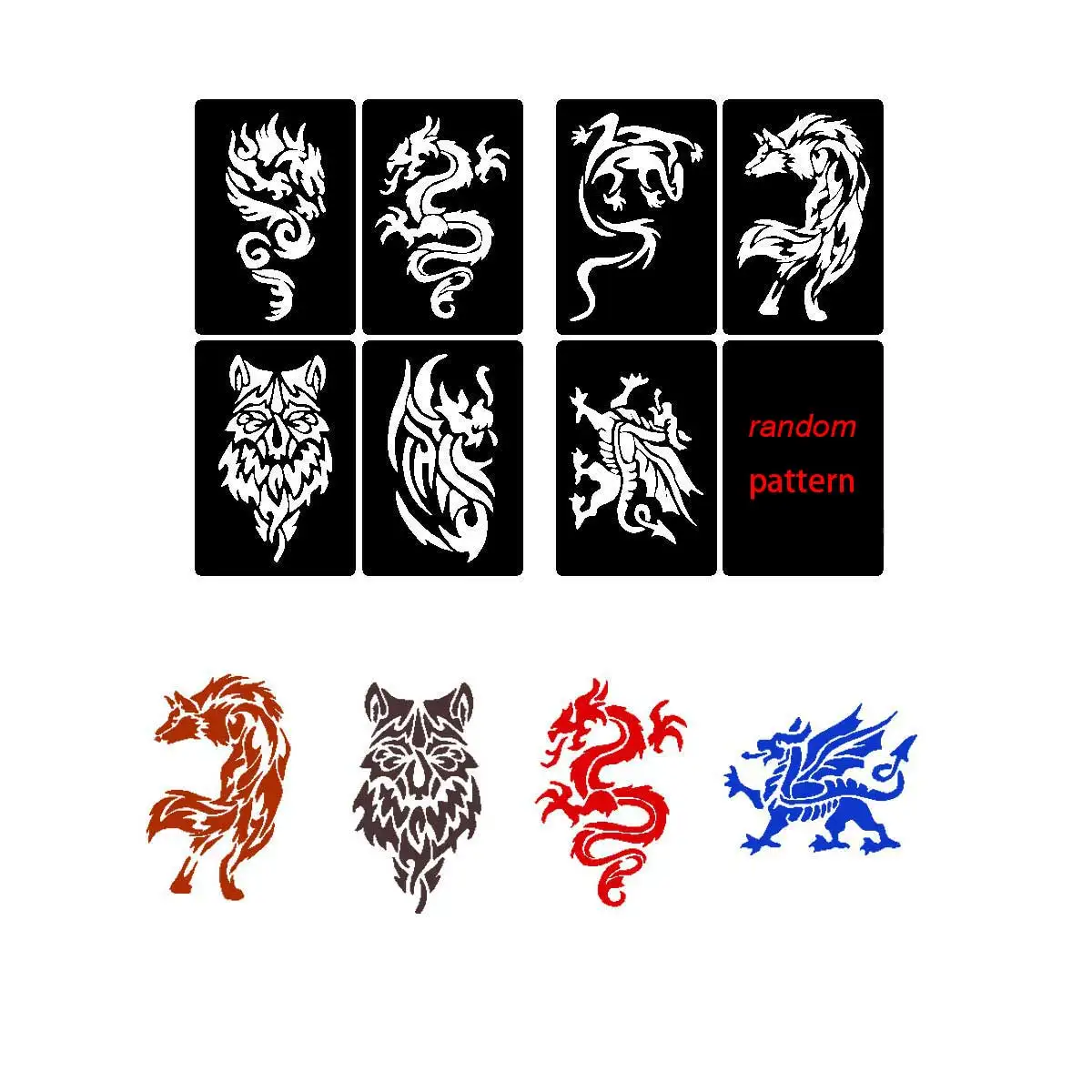 Animal Pattern Henna Tattoo Stencils Kit: 48 Pieces Temporary Tattoo Stencils for Face and Body Art -12 Sheets Tattoo Templates 6
