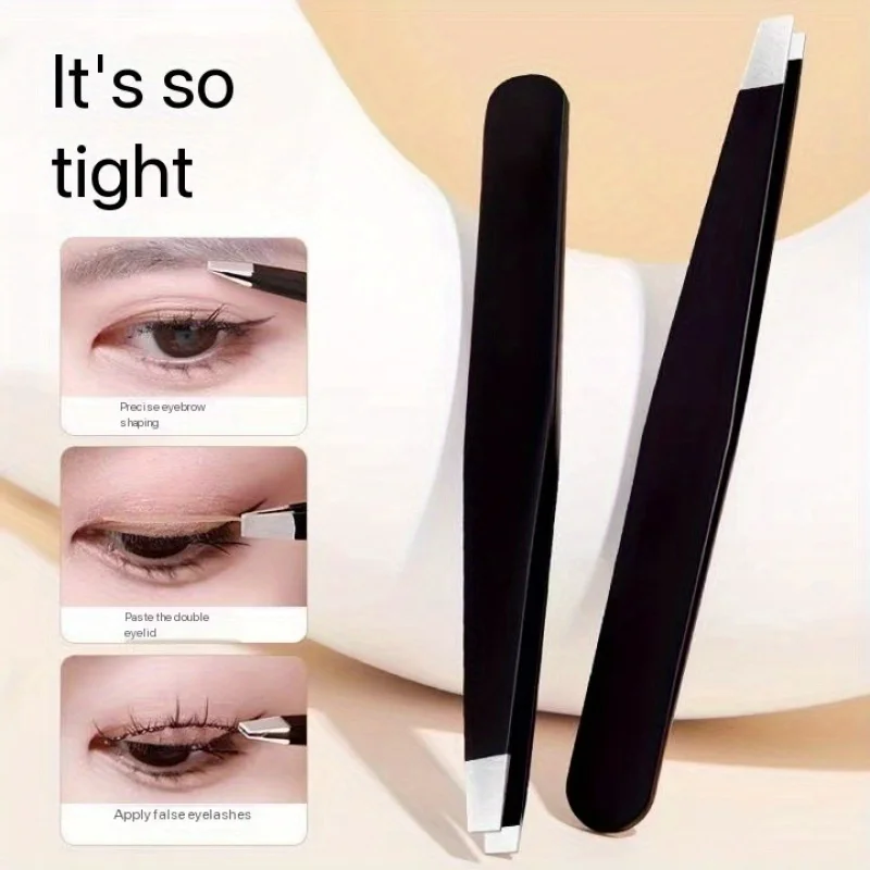 Stainless Steel Black Eyebrow Tweezers, Angled And Flat-Tipped Design For Precise Eyebrow Shaping, Ingrown Hair Removal, And Oth 3