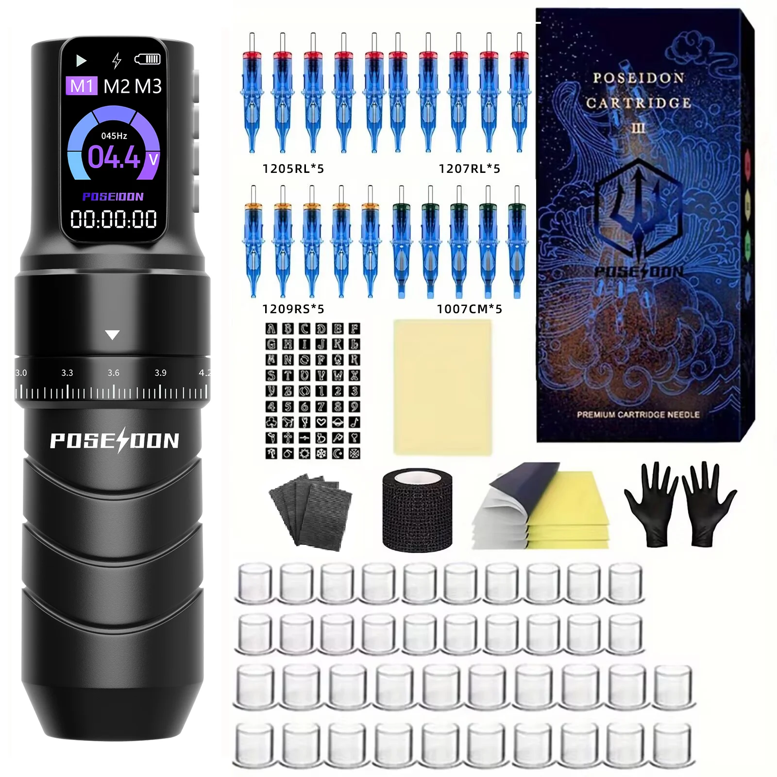 POSEIDON Tattoo Kit Professional Tattoo Pen Kit For Permanent Makeup Tattoo Machine Kit Wireless Power Supply Tattoo Gun Kit 2