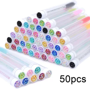 50Pcs Eyelash Brush Tubes With Crystal Lash Mascara Wands Eyebrow Comb Spoolies Container Lash Brush Applicators  Makeup Tools 1