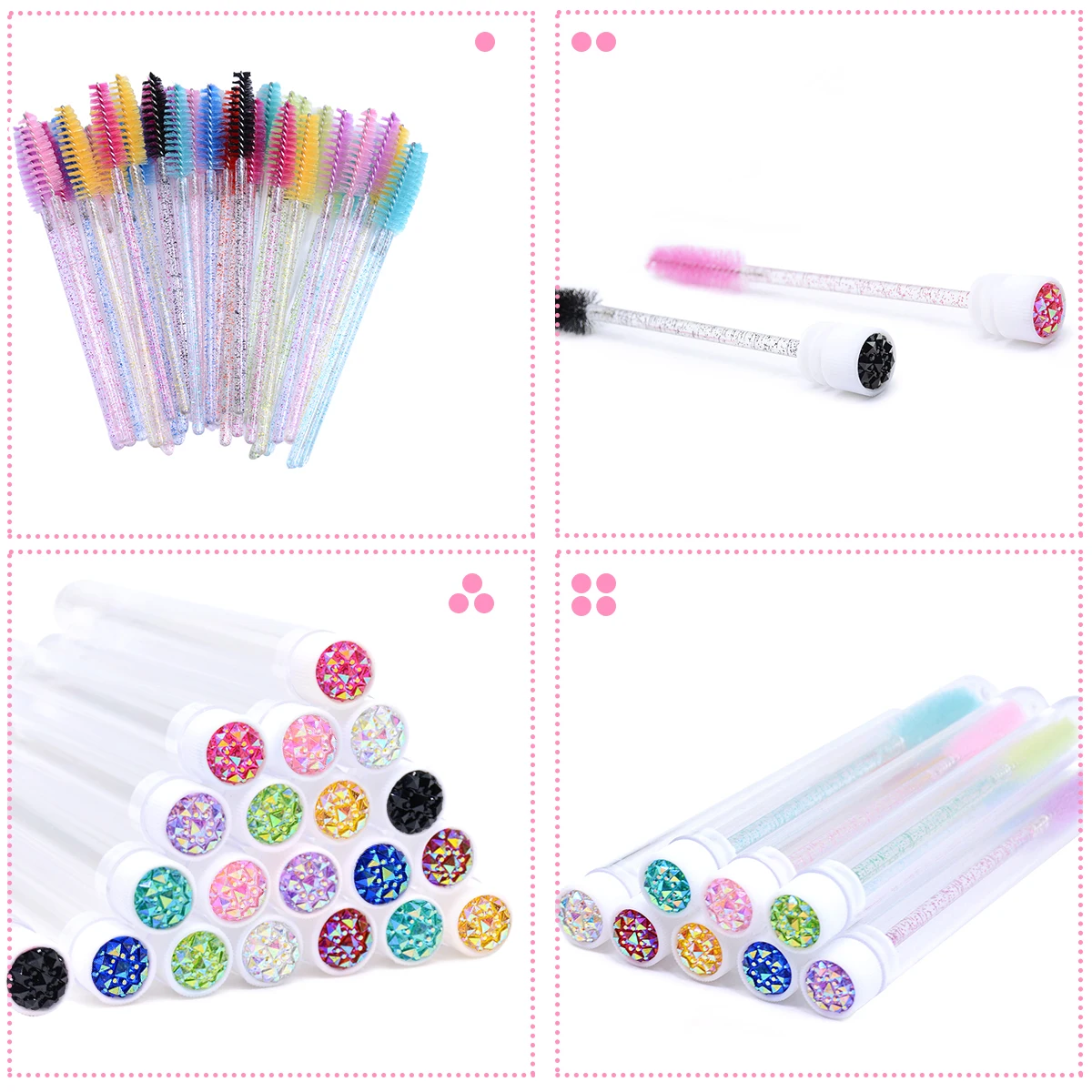 50Pcs Eyelash Brush Tubes With Crystal Lash Mascara Wands Eyebrow Comb Spoolies Container Lash Brush Applicators Makeup Tools 4