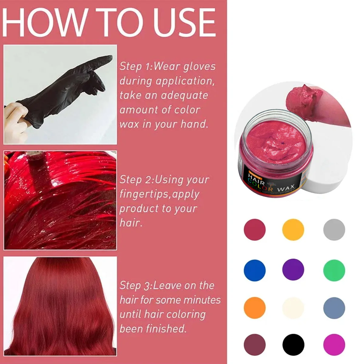 Valentine's Day Hair Color Wax for Men & Women Hair Clay Fashion One-Time Temporary Styling Dye Cream Easy Wash Hair Beard Color 5
