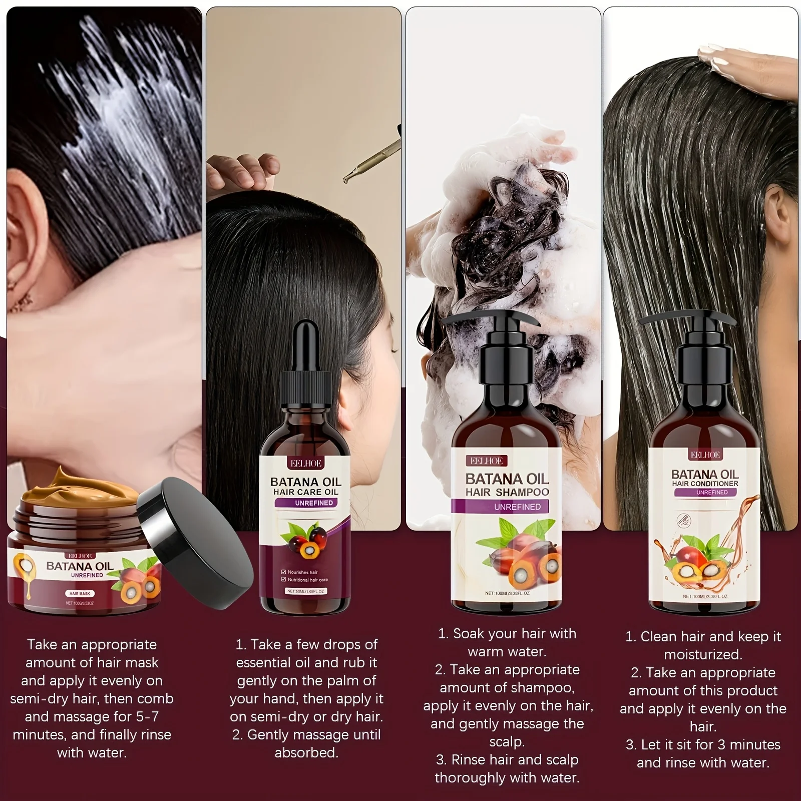 Batana Oil Hair Care Set - Shampoo, Conditioner, Hair Mask and Scalp Oil for All Hair Types 3