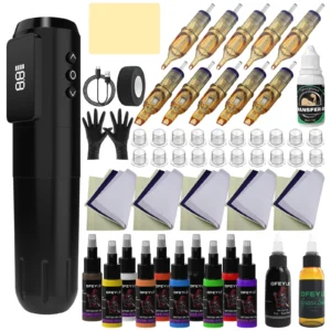 Professional Wireless Tattoo Machine Kit Rotary Pen With Ink Mixer Coreless Motor 10pcs Cartridges For Tattoo Artist 1
