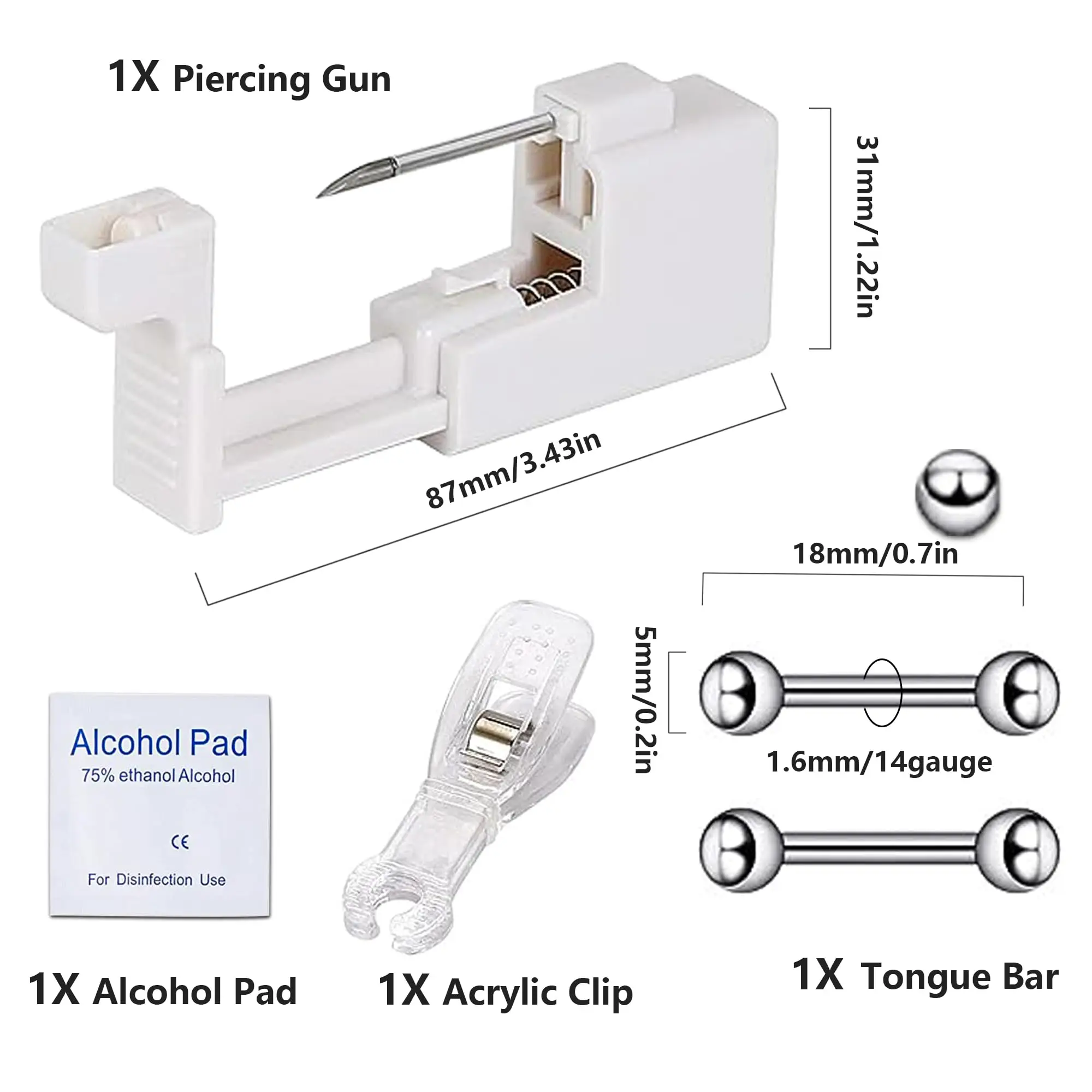 1/2/5/6PCS Professional Body Piercing for Eyebrow/Belly Button/Lip/Tongue/Nose Safe Piercing Gun Tool Kits for Women Men 6