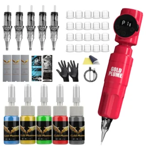 GOLDPLUME Wireless Red Tattoo Machine Kit with 5 Cartridges 5-Color Ink Full Accessories for Beginners Pros 1