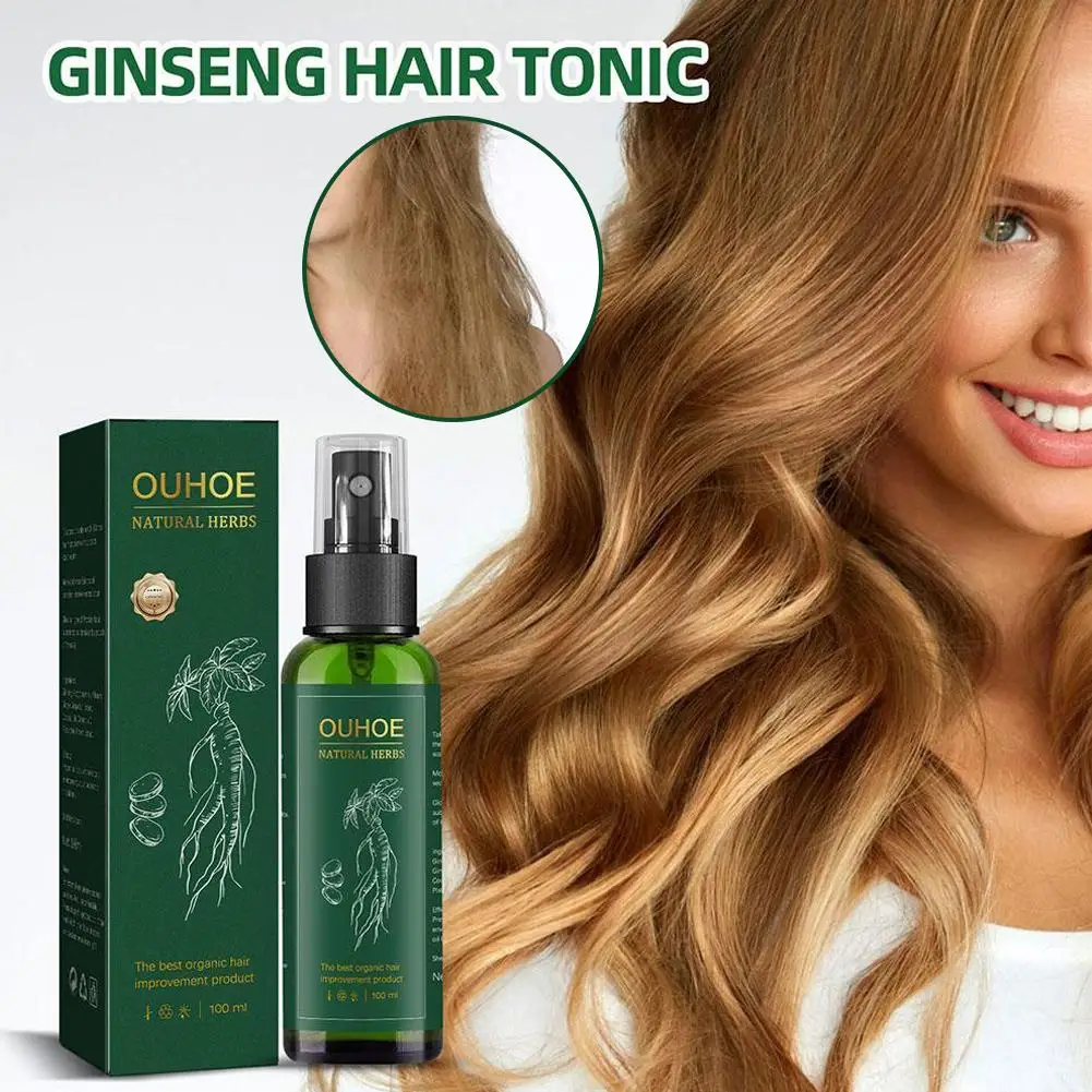 100ml Ginseng Hair Serum For Men Women Nourishes Scalp Strengthen Root Repair Damaged Hair Herbal Hair Care Spray 3