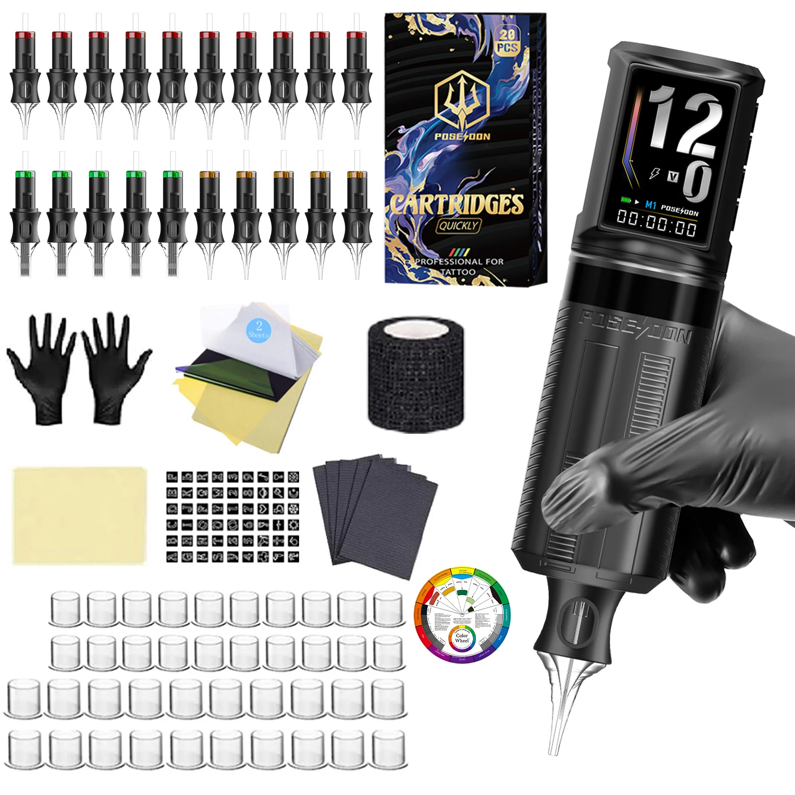 Tattoo Kit POSEIDON V5 Tattoo Pen Kit For Permanent Makeup Tattoo Machine Kit Wireless Professional HM163 Tattoo Gun Kit 2