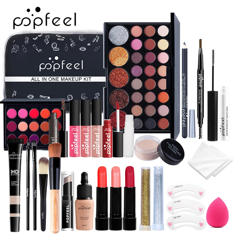 POPFEEL All In One Makeup Kit for Women Full Kit Set, All in One Makeup Sets Include Eyebrow Eyeliner Eyeshadow 5