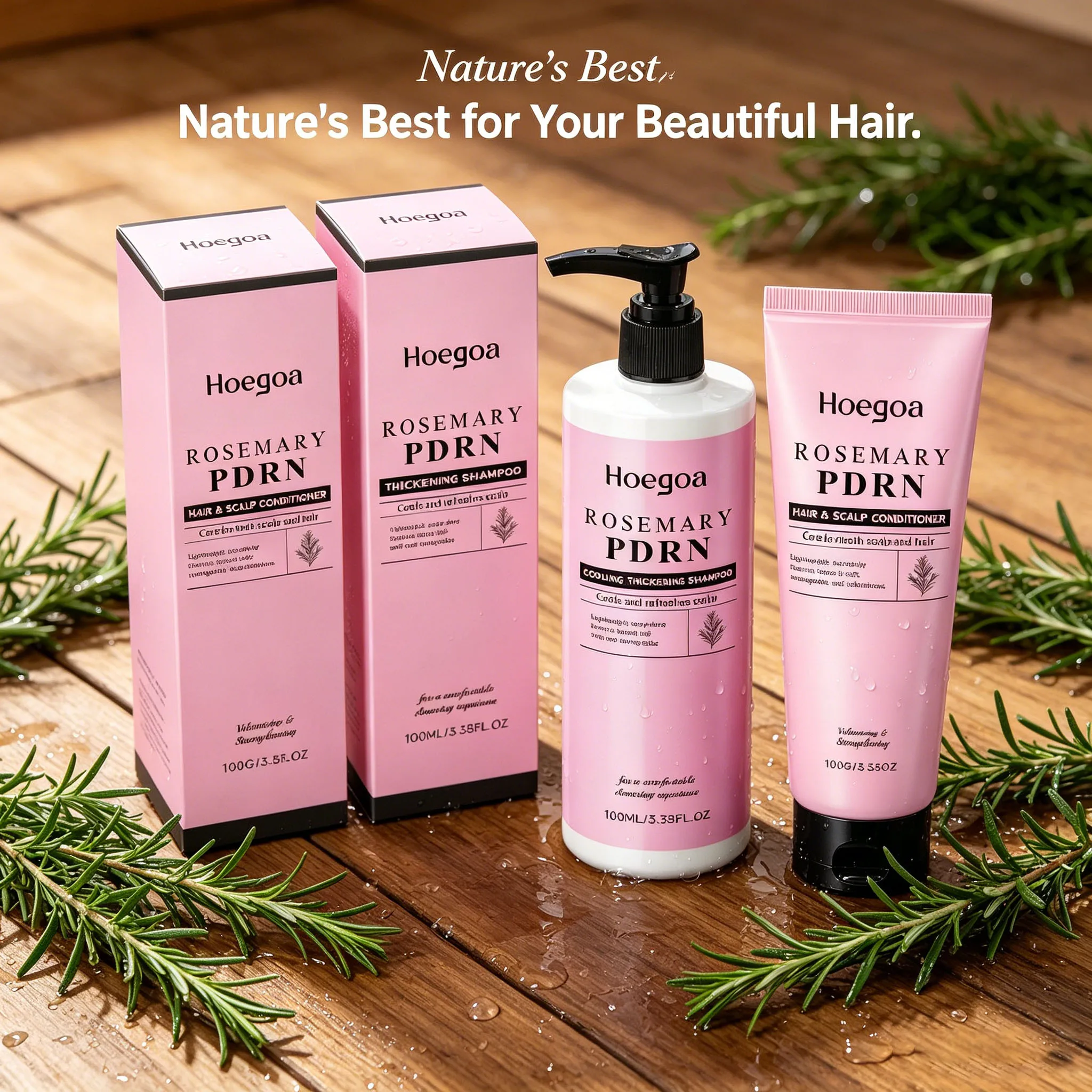 HOEGOA Rosemary Shampoo Conditioner Cleans Scalp Refreshing Oil Controlling Thickening Volumizing Hair Repairs Dry Hair Care Kit 3