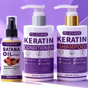 3Pcs/Set Keratin Shampoo Conditioner And Batana Hair Oil Kit for Dry Damaged Hair Anti-Frizz Hydrating Hair Care Treatment 1