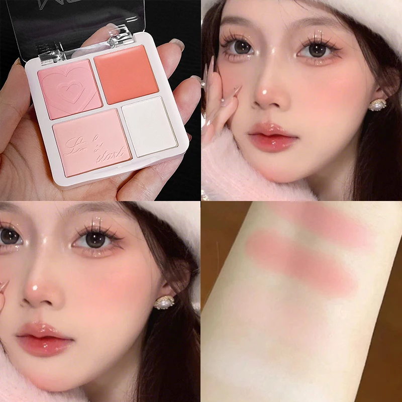 4 Color Pink Peach Blush Powder Cream Palette Highlighter Matte Expanding Color Brightening Face Blusher Rouge Makeup Cheek Tint 2