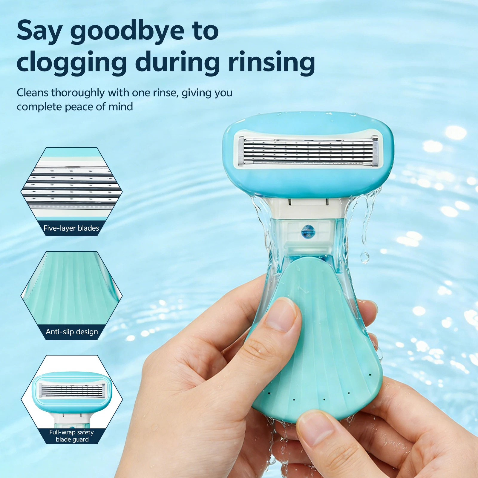 Women's Manual Razor, 1 Handle + 1 Pvc Storage Box + 1 5-Layer Stainless Steel Blade, Suitable for Facial Cleansing, Bikini, Underarm, and Private Area Shaving 3