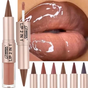 2IN1 Tapered Gradient Lipliner Pen Nude Brown Mirror Glass Lip Gloss Matte Lip Liner Waterproof Lip Contour Non Stick Makeup 1