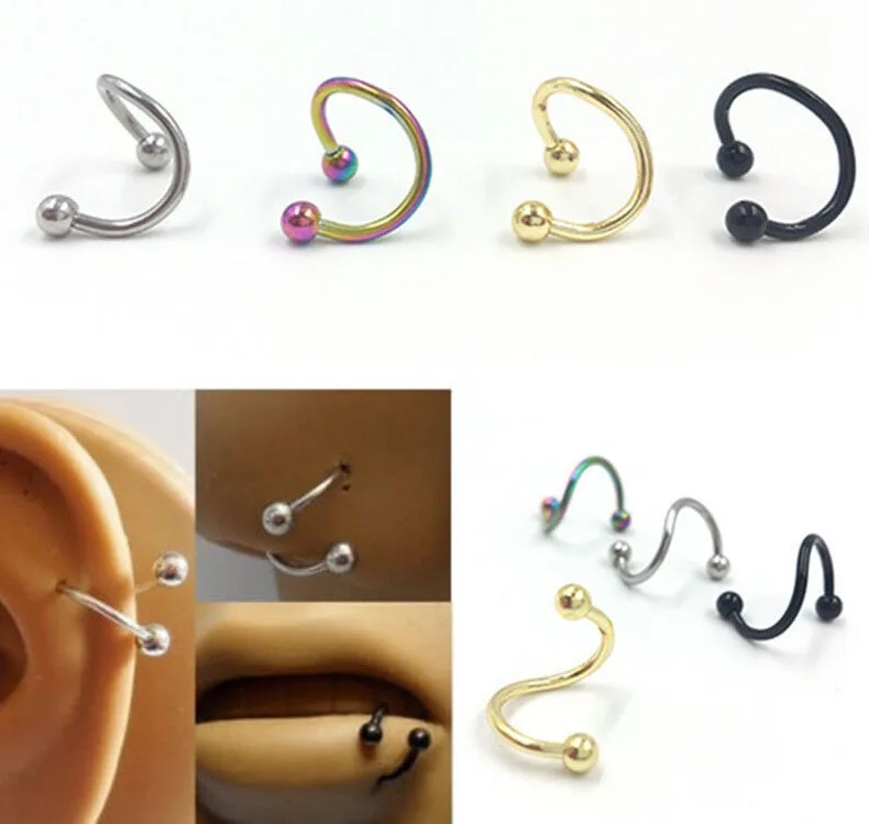 2pc/set Surgical Steel Spiral Twisted Lip Ring Nose Rings 16 Gauge Ear Cartilage Helix Piercing Body Accessories Jewelry Gift 2